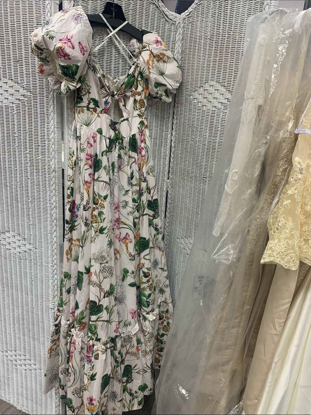 Cara Cara White Maxi Dress with Green and Pink Floral Print